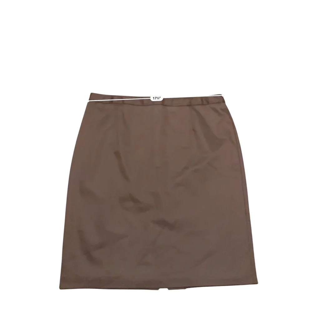 Y2K Pencil Skirt Wms 14 Brown Exposed Back Zip Stretch Career Office Library